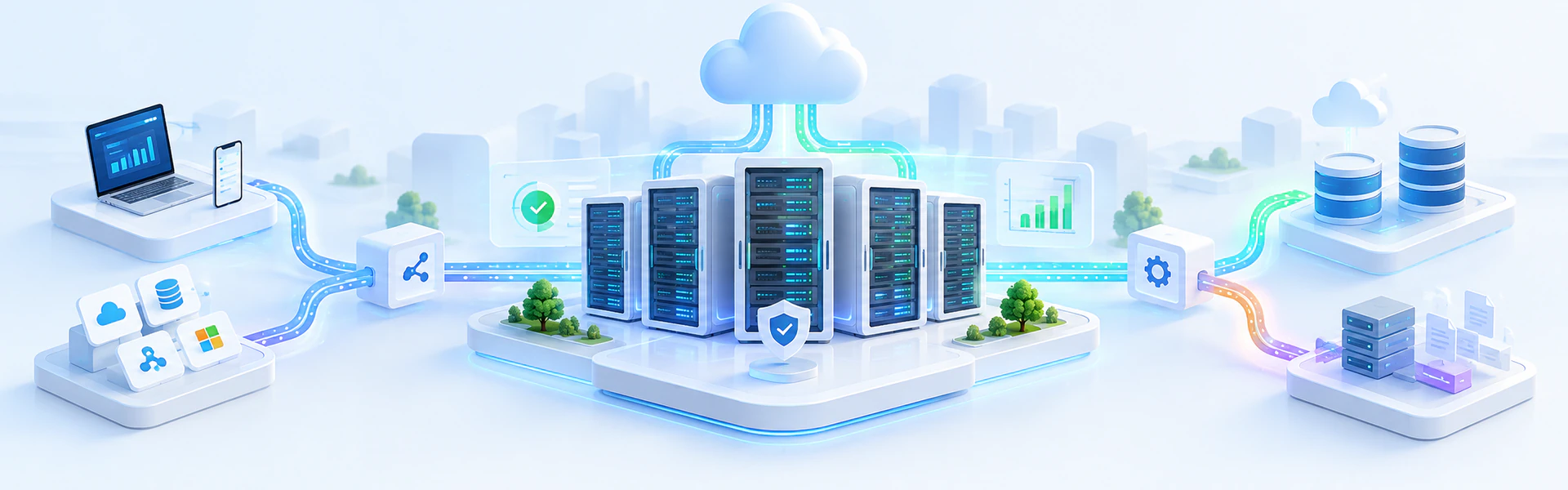 Server room with racks and network equipment